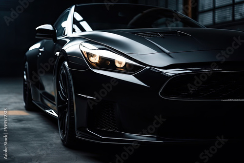 Close up front view of black sports car with copy space © ttonaorh