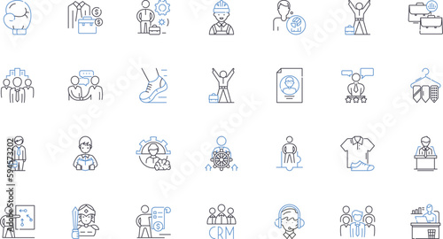 Leader principles line icons collection. Visionary, Inspiring, Innovative, Courageous, Charismatic, Diligent, Empathetic vector and linear illustration. Decisive,Strategic,Humble outline signs set