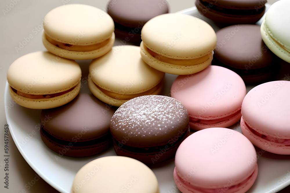 A group of dark mood french macaroons cookies in beige and brown A group of dark mood french macaroons cookies in beige and brown