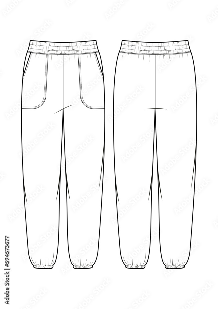 Terry Cad French Terry fleece Sweatpants technical drawing / flat sketch /CAD ...