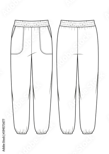 French Terry fleece Sweatpants technical drawing / flat sketch /CAD / ADOBE Illustrator vector digital download