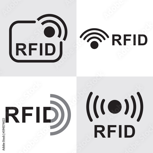 Rfid icons. Wireless radio identification signs, vector