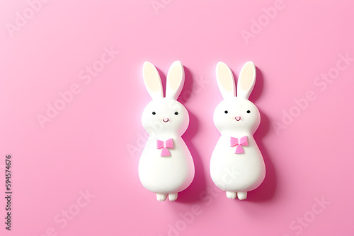 White handmade marshmallow candy bunnies on pink paper background with copy space for your Easter text message. Minimal happy Easter holiday conceprt. ... See More