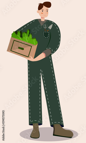 The Greenery Crate in the Hands of a Gardener Boy