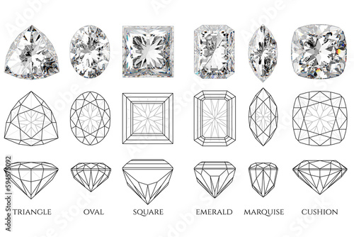 Foto Barion-cut diamonds of various shapes with diagrams