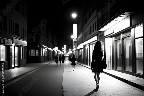 girl walking in the city at night, loneliness