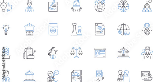 Protected rights line icons collection. Freedom, Equality, Justice, Liberty, Democracy, Sovereignty, Empowerment vector and linear illustration. Participation,Autonomy,Fairness outline signs set