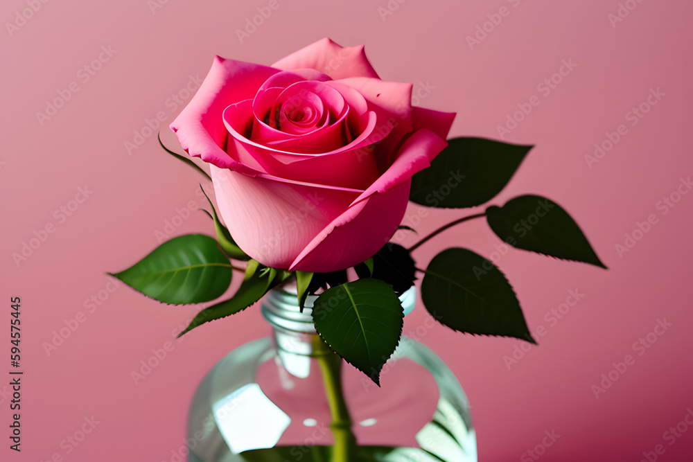 Fototapeta premium Close-up Of Rose In Bottle Over Pink Background