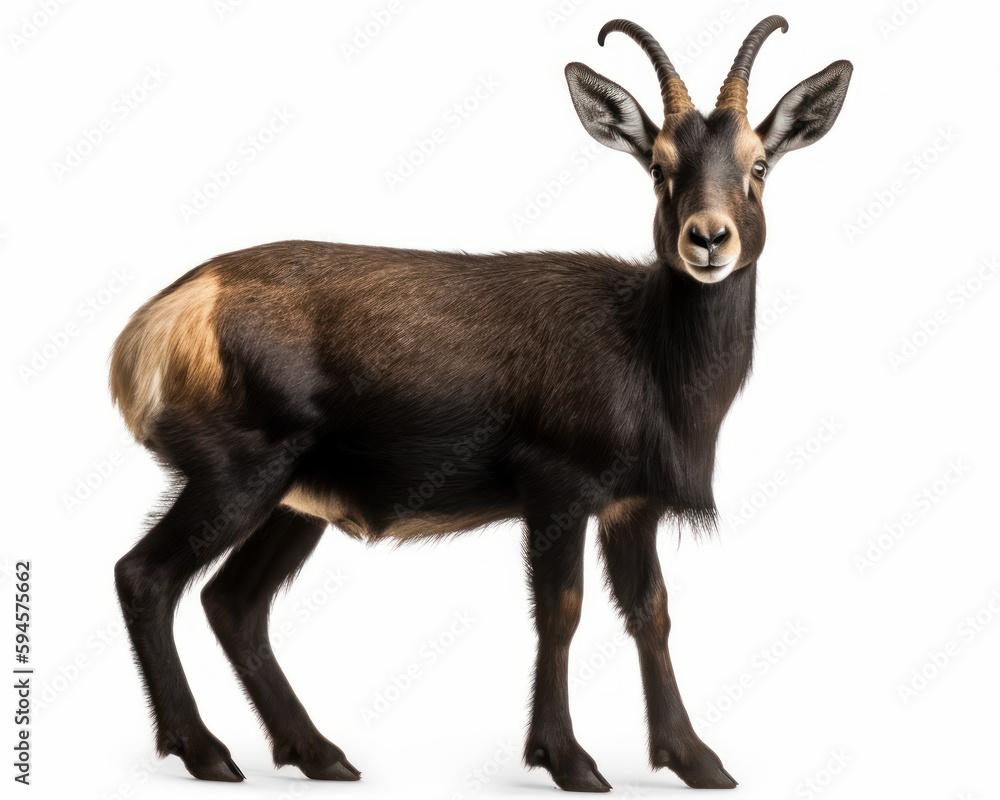 photo of chamois (genus Rupicapra) isolated on white background. Generative AI