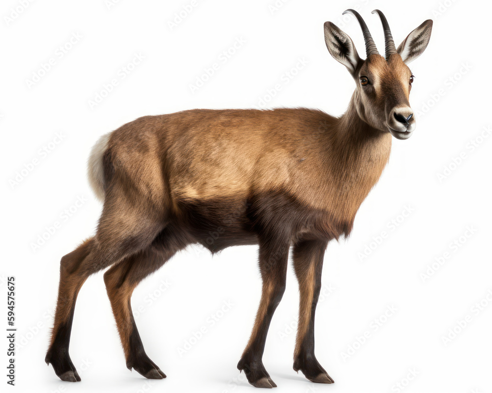 photo of chamois (genus Rupicapra) isolated on white background. Generative AI