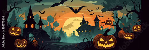 abstract and colorful beautiful illustration of halloween themed scene, generative ai photo