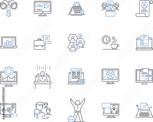 Cohort line icons collection. Community, Group, Tribe, Generation, Assembly, Fellowship, Association vector and linear illustration. Society,Clan,Cluster outline signs set