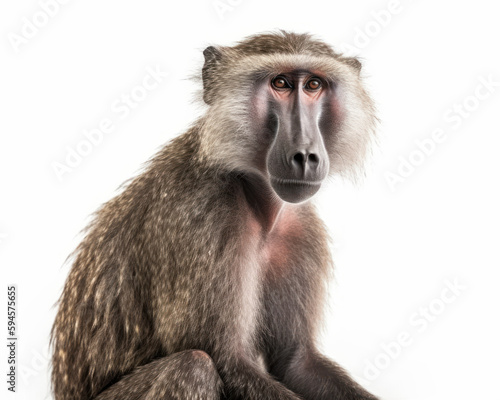 photo of chacma baboon isolated on white background. Generative AI