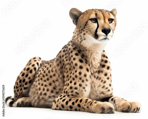 photo of cheetah isolated on white background. Generative AI © Bartek