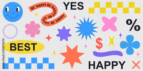 Shape set y2k style for banner. Shape set y2k style for decoaration.Shape set y2k style for poster. Trendy geometric forms.Simple shapes.Trendy 90s.Y2k aesthetic.