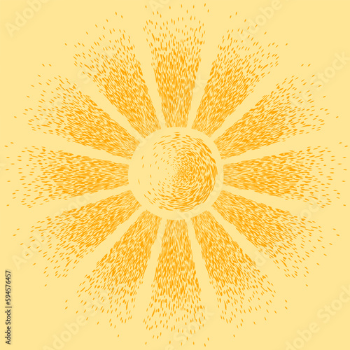 The yellow sun shines rays of light. Solar vector retro background. World Sun Day.  Hot solar energy