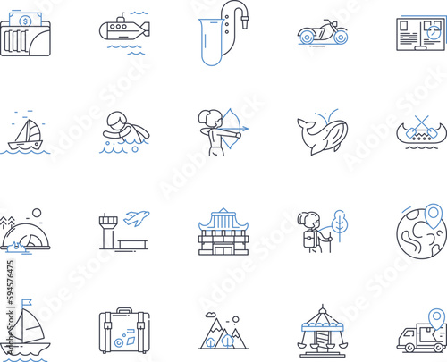 Hike line icons collection. Trek, Trail, Walk, Amble, Ramble, Explore, Adventure vector and linear illustration. Climb,Ascend,Descend outline signs set