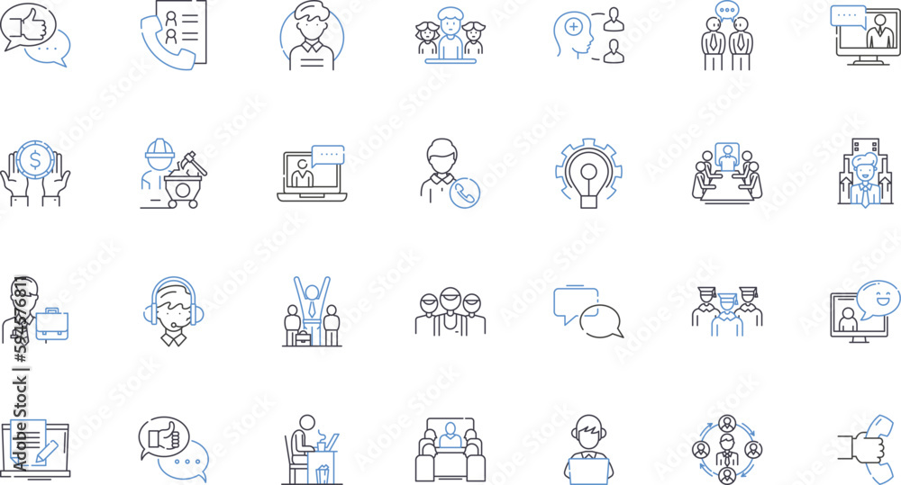 HR enhancement line icons collection. Streamlining, Automation, Integration, Innovation, Analytics, Engagement, Communication vector and linear illustration. Training,Retention,Onboarding outline HR enhancement line icons collection. Streamlining, Automation, Integration, Innovation, Analytics, Engagement, Communication vector and linear illustration. Training,Retention,Onboarding outline