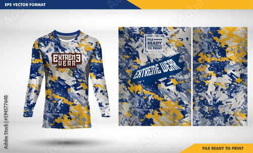 Sports design jersey for football racing cycling gaming jersey premium vector. dark blue and orange grunge texture 