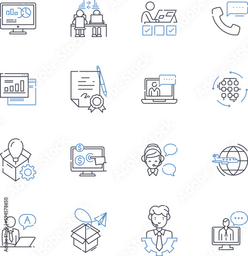 Company workforce line icons collection. Labor, Staff, Employees, Personnel, Team, Workmates, Colleagues vector and linear illustration. Crew,Associates,Co-workers outline signs set