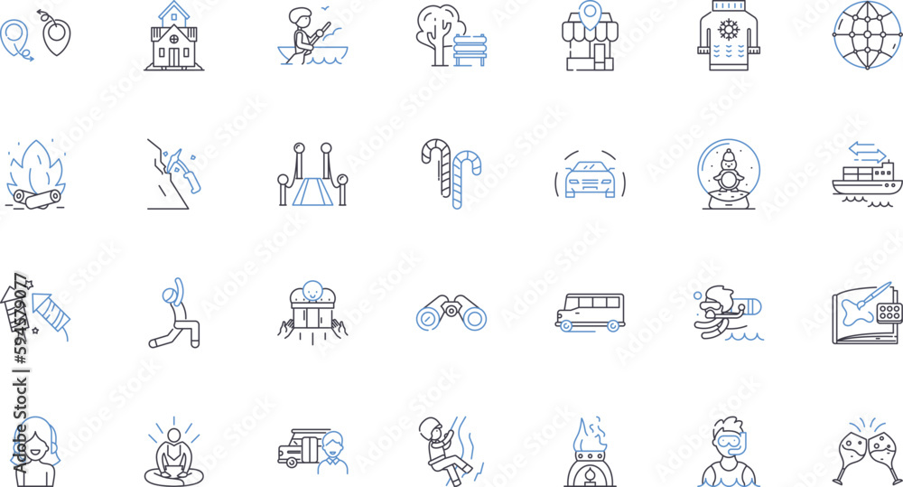 Diversions aplenty line icons collection. Games, Entertainment, Fun, Recreation, Distractions, Amusements, Hobbies vector and linear illustration. Play,Pastimes,Sports outline signs set