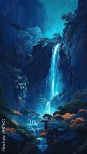 Waterfall in the mountains Generative Ai