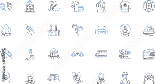 Diversions aplenty line icons collection. Games, Entertainment, Fun, Recreation, Distractions, Amusements, Hobbies vector and linear illustration. Play,Pastimes,Sports outline signs set