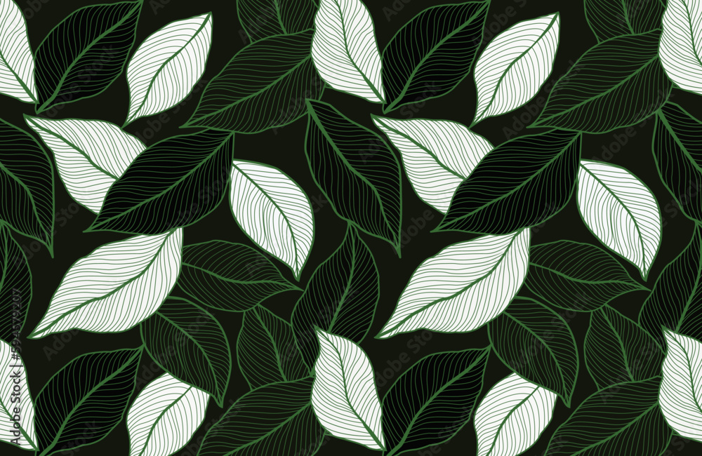 012 Green leaves and seamless patterns on the dark background 012 Green leaves and seamless patterns on the dark background