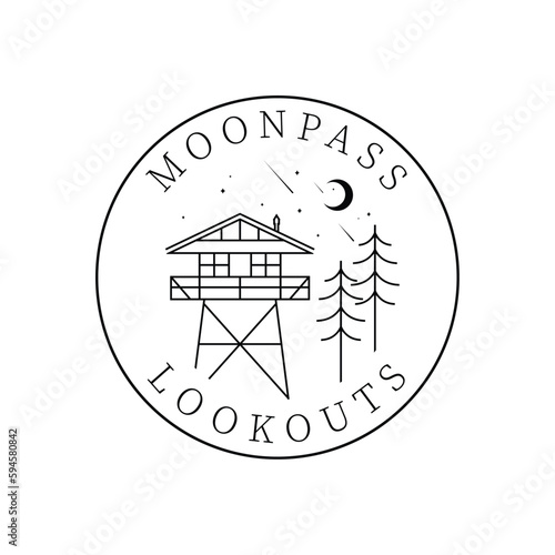 illustration Moonpass lookouts are fire tower, platform with a clear roof for stargazing and moon.