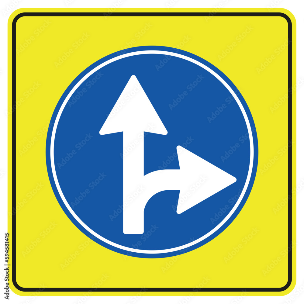 Driving Straight Ahead or Turning Right Mandatory (TT-35d), Traffic Sign Driving Straight Ahead or Turning Right Mandatory (TT-35d), Traffic Sign