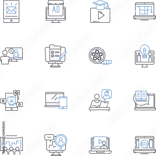 Web design line icons collection. Responsive, Usability, Accessibility, Navigation, Interactivity, Aesthetics, Typography vector and linear illustration. Layout,Mobile,Colors outline signs set