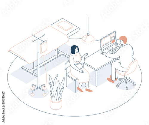 Discharge a patient - modern line design style isometric illustration