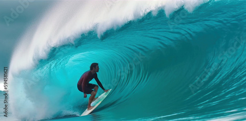 Surfer's Paradise: Riding the Blue Wave, Exhilarating Ocean Adventure, Generative AI