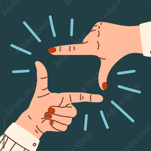 Two hand make a shape of camera frame. Cartoon vector illustration of make a focus or have an aim