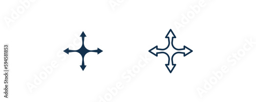 four expand arrows icon. Outline and filled four expand arrows icon from user interface collection. Line and glyph vector. Editable four expand arrows symbol can be used web and mobile