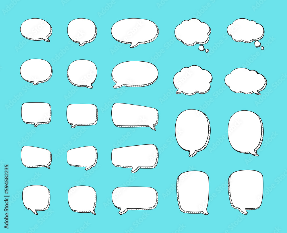Comic 3D doodle speech bubble outline collection set vector illustration Comic 3D doodle speech bubble outline collection set vector illustration