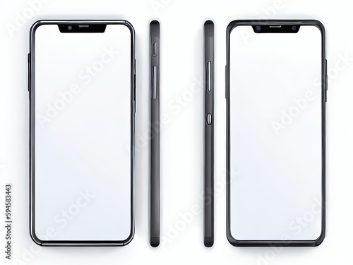 Mockup of empty white smartphones with no text on a white background. 