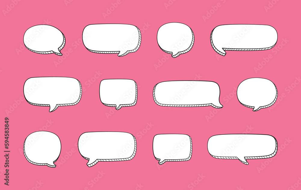 Comic 3D doodle speech bubble outline collection set vector illustration Comic 3D doodle speech bubble outline collection set vector illustration