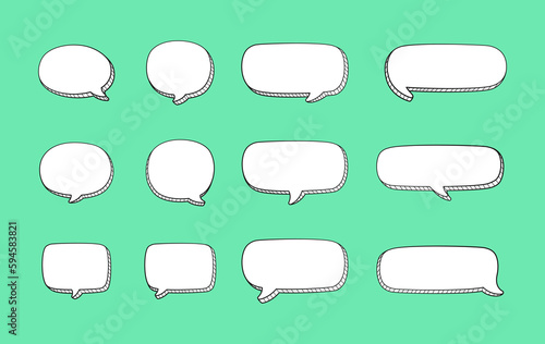 Comic 3D doodle speech bubble outline collection set vector illustration
