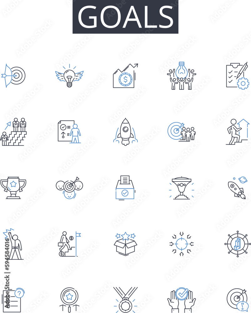 Goals line icons collection. Aspirations, Objectives, Ambitions, Targets, Aims, Endeavors, Aventures vector and linear illustration. Missions,Pursuits,Visions outline signs set Goals line icons collection. Aspirations, Objectives, Ambitions, Targets, Aims, Endeavors, Aventures vector and linear illustration. Missions,Pursuits,Visions outline signs set
