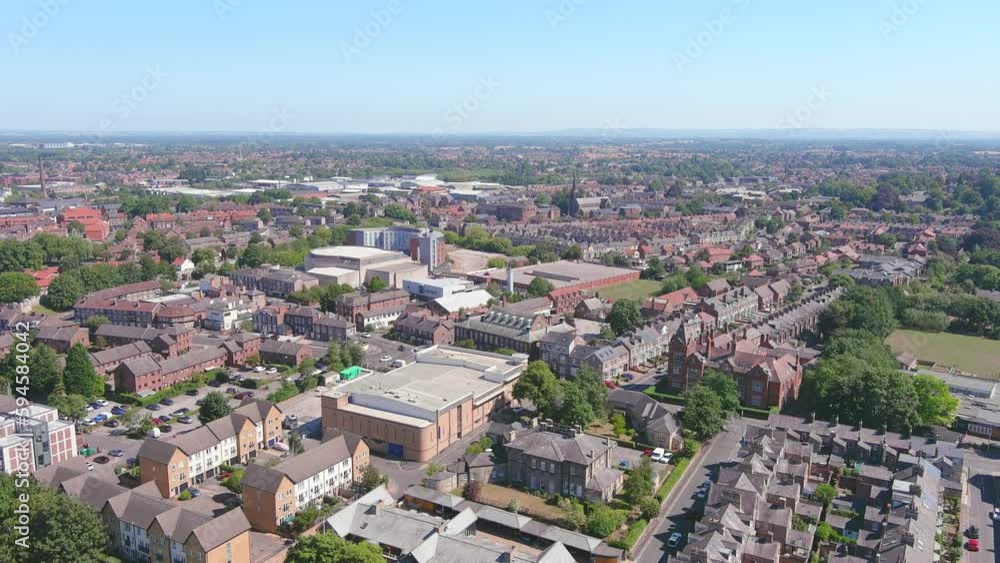 York, UK: Aerial view of city in England, typical British residential suburb in summer - landscape panorama of United Kingdom from above York, UK: Aerial view of city in England, typical British residential suburb in summer - landscape panorama of United Kingdom from above