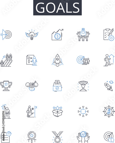 Goals line icons collection. Aspirations, Objectives, Ambitions, Targets, Aims, Endeavors, Aventures vector and linear illustration. Missions,Pursuits,Visions outline signs set