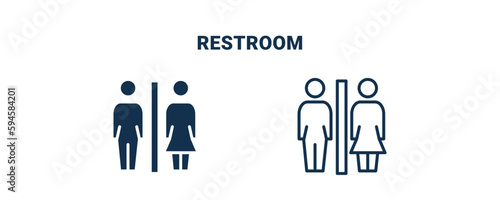 restroom icon. Outline and filled restroom icon from museum and exhibition collection. Line and glyph vector isolated on white background. Editable restroom symbol.