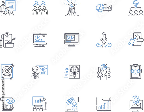 Budget preparation line icons collection. Forecasting, Analysis, Allocation, Planning, Optimization, Management, Funding vector and linear illustration. Tracking,Reporting,Control outline signs set