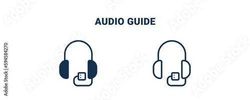 audio guide icon. Outline and filled audio guide icon from museum and exhibition collection. Line and glyph vector isolated on white background. Editable audio guide symbol.