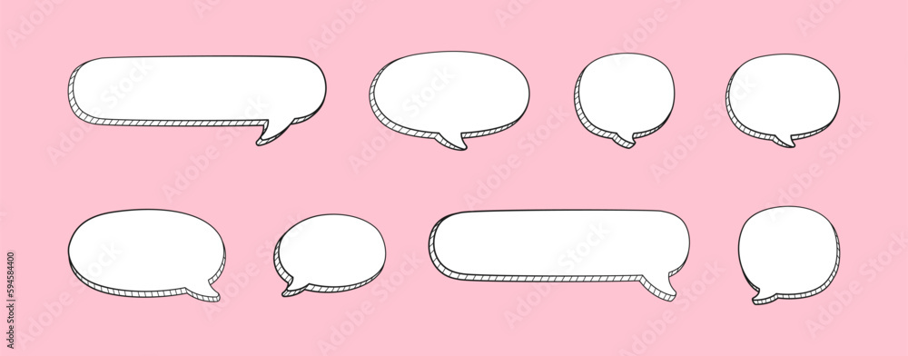 Stickers of 3D speech bubbles doodle sketch style outline vector set Stickers of 3D speech bubbles doodle sketch style outline vector set