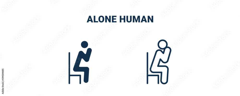 alone human icon. Outline and filled alone human icon from feeling and reaction collection. Line and glyph vector isolated on white background. Editable alone human symbol. alone human icon. Outline and filled alone human icon from feeling and reaction collection. Line and glyph vector isolated on white background. Editable alone human symbol.