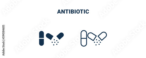 antibiotic icon. Outline and filled antibiotic icon from medical collection. Line and glyph vector isolated on white background. Editable antibiotic symbol