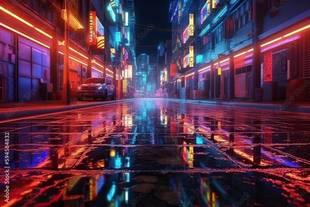 Abstract neon mega city with light, 3D Rendering (Ai generated)