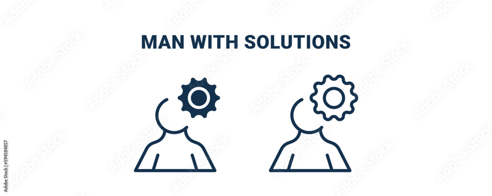 man with solutions icon. Outline and vector man with solutions icon from business and finance collection. Line and glyph vector isolated on white background. Editable man with solutions symbol.